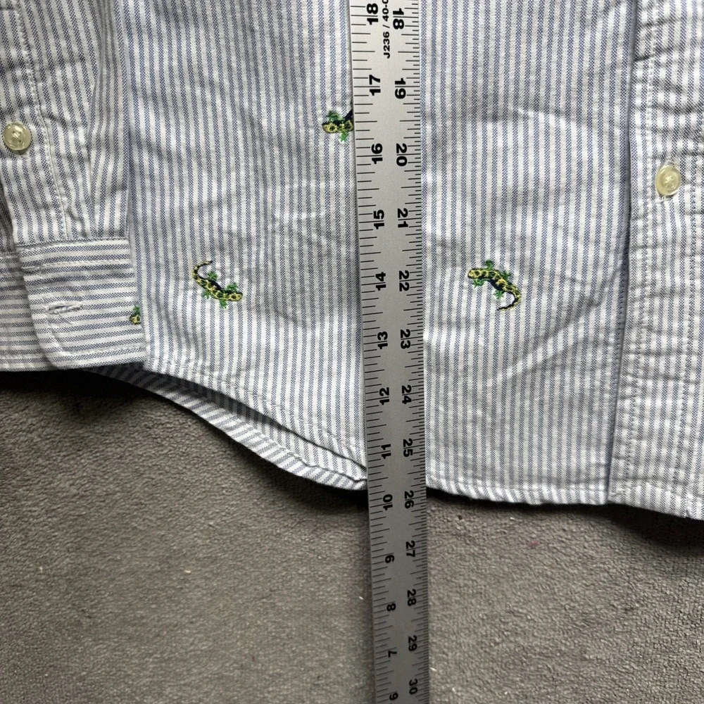 Ralph Lauren Youth Shirt L 14-16 Button Down Blue White Stripe Gecko Embroidered
